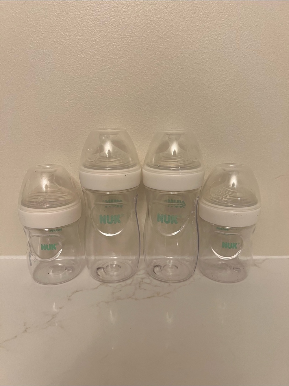 NUK Clear Baby Bottles with White Caps - Set of 4